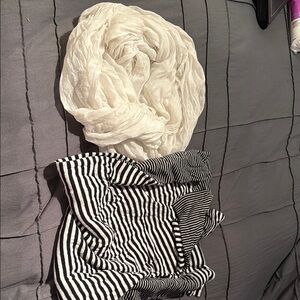 White Scarf and Black Striped Top